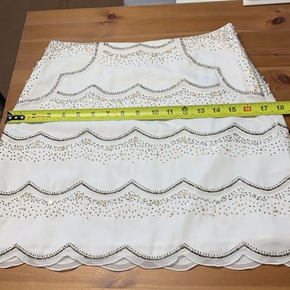 Club Monaco Embellished Skirt, Fully Lined, Side Zipper, Scalloped Hem - Picture 8 of 12